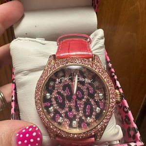 Betsey Johnson pink leopard print watch